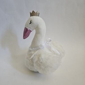 Frankford White Plush Swan Toy with Pink Beak and Gold Crown